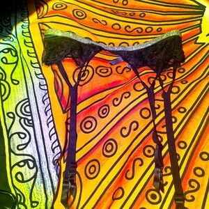 Victoria Secret Black lace garter belt with rhinestone details